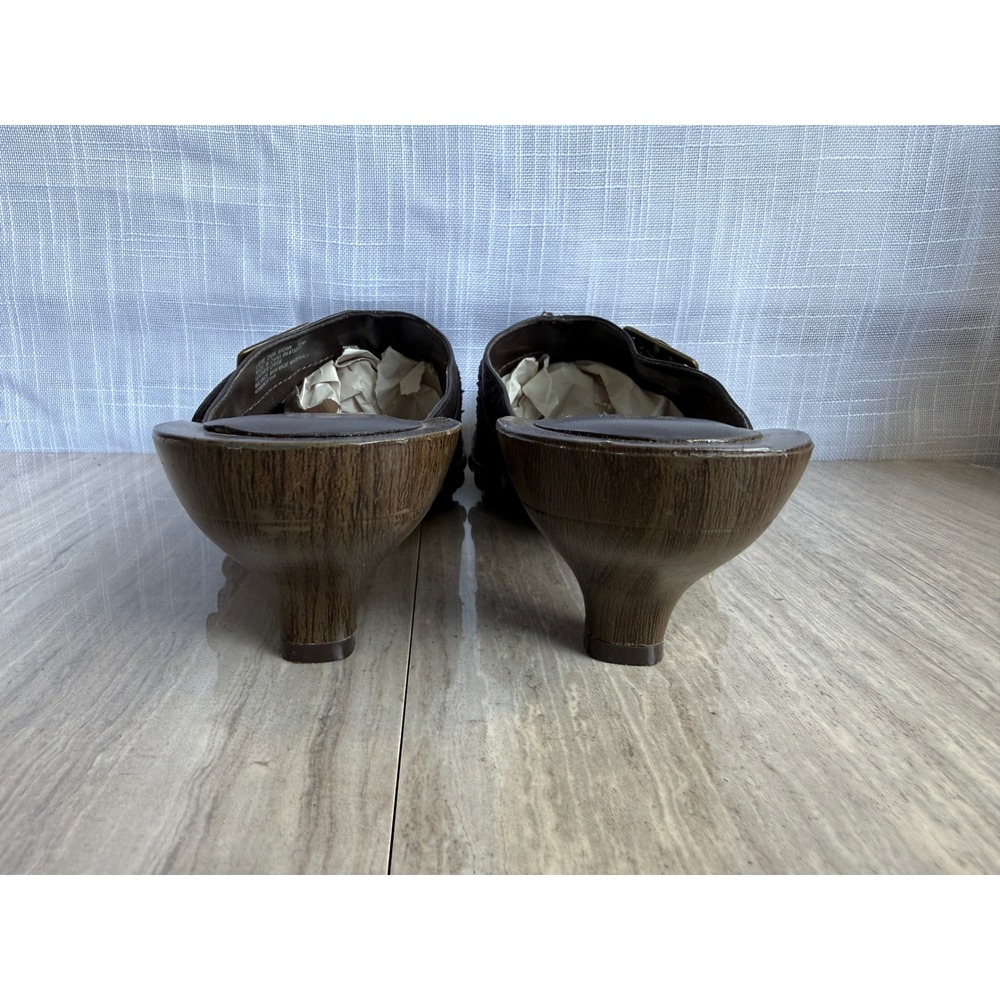 Vera Wang Brown Buckle Mules Chunky Wooden Kitten Heel Clogs Studded Sz 10 Boho - Picture 7 of 12